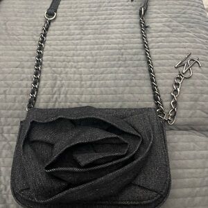 Black Floral Applique Crossbody Shoulder Bag